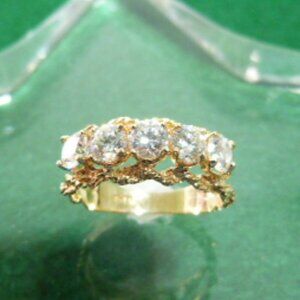 14K Gold 5 Stone CZ Ring; size 6-6.25
